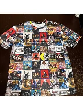 Custom one of one Bronx NY hip-hop, albums, collage 3-D T-shirt, XL